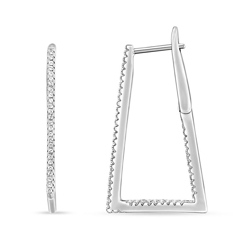 Sterling Silver and CZ Inside/Outside Rectangle Hoops - Click Image to Close